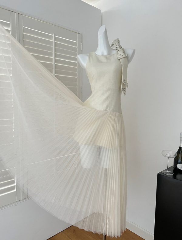 Bow splice niche stereoscopic pinched waist dress - Image 6