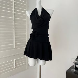 Halter sexy Pseudo-two enticement lace dress for women