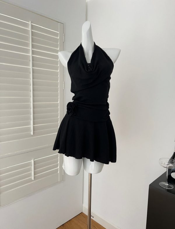 Halter sexy Pseudo-two enticement lace dress for women