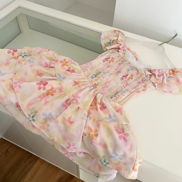Square collar rainbow boats sleeve sling long dress for women - Image 5