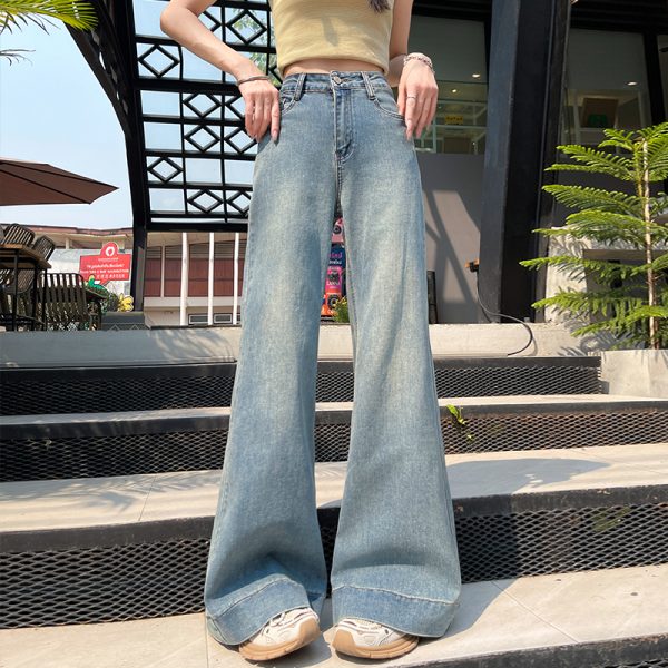 Elasticity flare pants mopping jeans for women