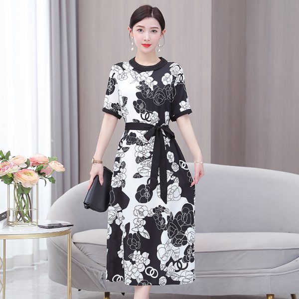Silk real silk summer printing slim dress for women - Image 2