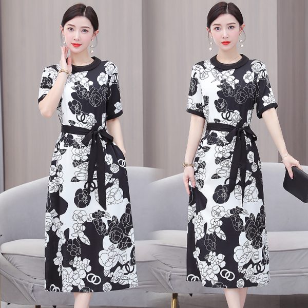 Silk real silk summer printing slim dress for women - Image 3