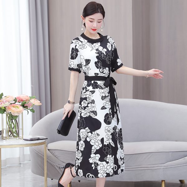 Silk real silk summer printing slim dress for women - Image 4