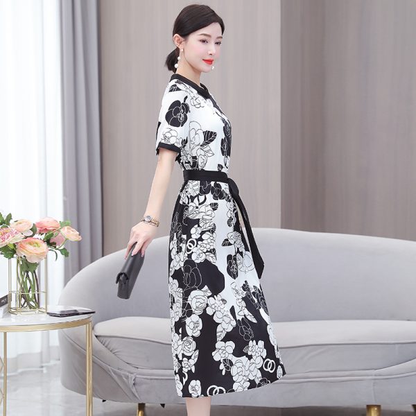 Silk real silk summer printing slim dress for women - Image 5