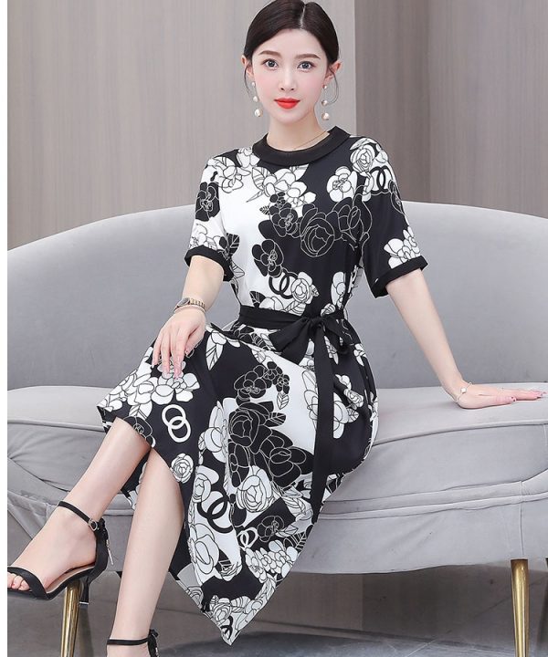 Silk real silk summer printing slim dress for women - Image 6