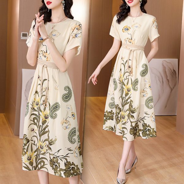 France style slim retro summer printing elegant long dress - Image 2