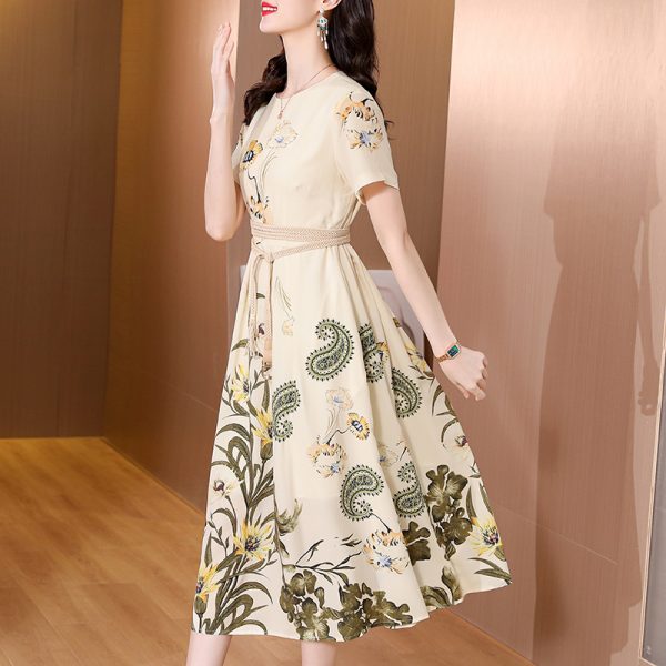 France style slim retro summer printing elegant long dress - Image 3